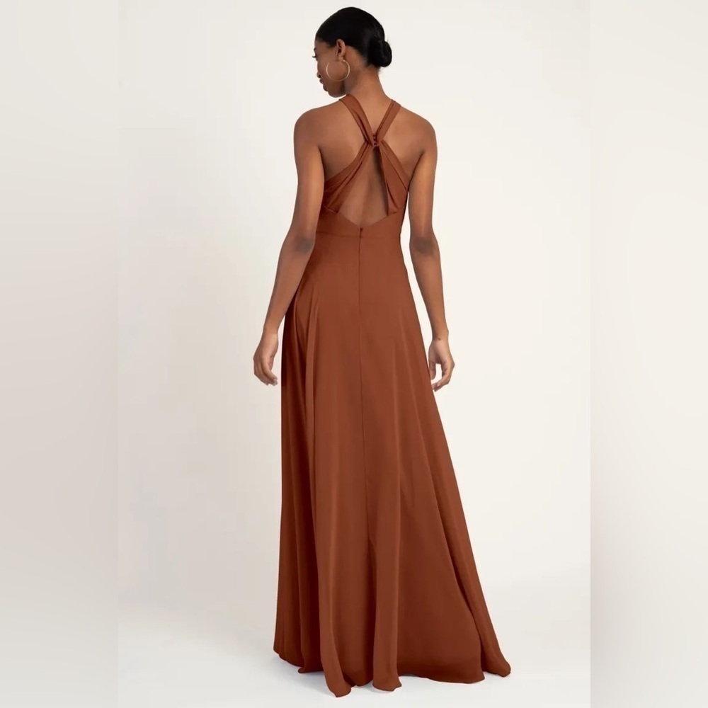 NEW Jenny Yoo "Halle" Halter Bridesmaid Dress in Terracotta Luxe Chifon size 6 - Picture 15 of 15